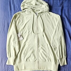 Aritzia TNA Towel Terry Boyfriend Zip Hoodie Light Green XS